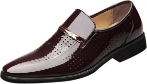 Mens Breathable Business Formal Shoes Comfortable Patent Leather Shoes for Men Low Heel Retro Dress Shoe Arch Support Brogues for Men Durable Daily Office Work Wear Slip on Foootwear Man