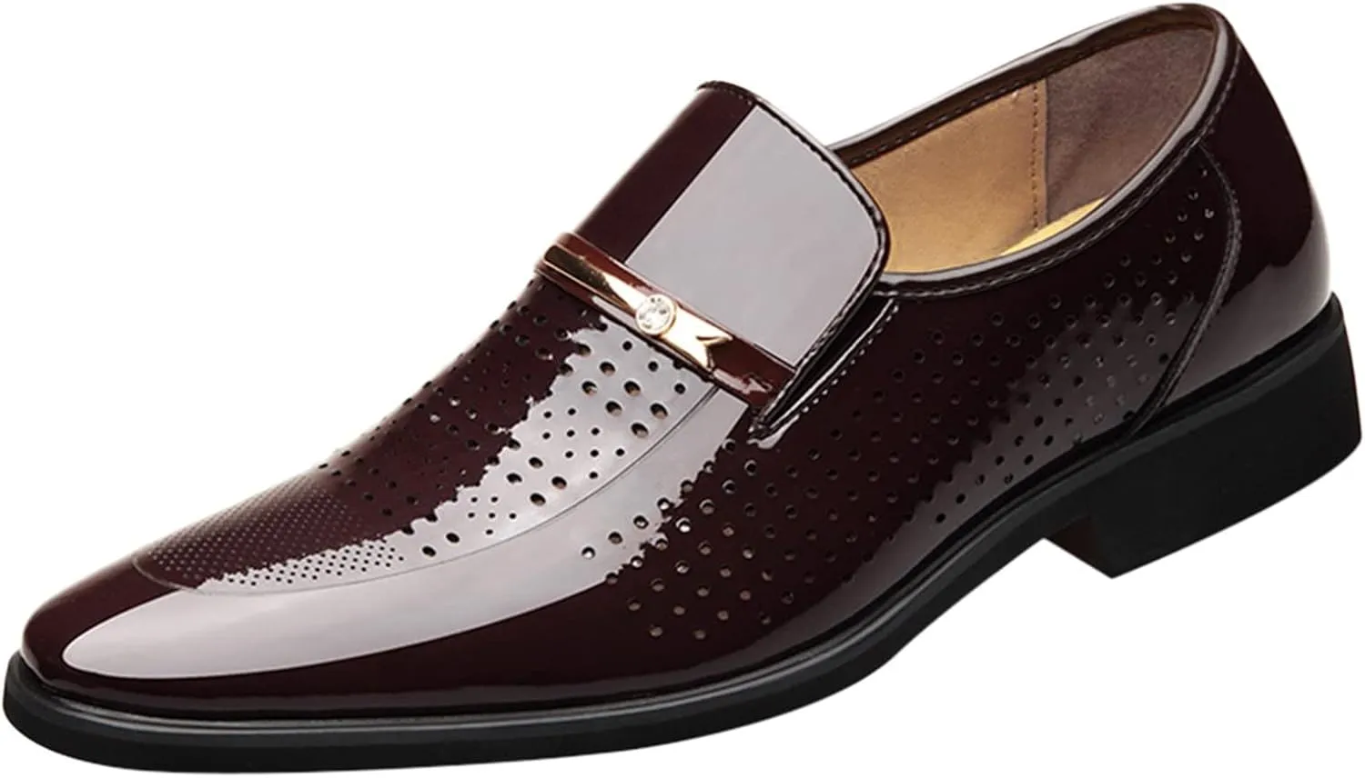 Mens Breathable Business Formal Shoes Comfortable Patent Leather Shoes for Men Low Heel Retro Dress Shoe Arch Support Brogues for Men Durable Daily Office Work Wear Slip on Foootwear Man