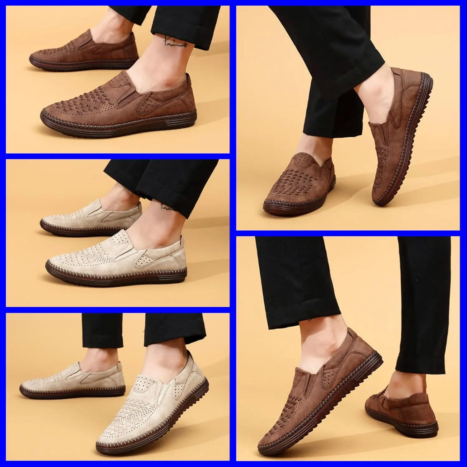 Men's Breathable Leather Slip-On Loafers Casual Mesh Driving Shoes with Soft Rubber Sole, Lightweight Lazy Walking Flats for Summer Comfort