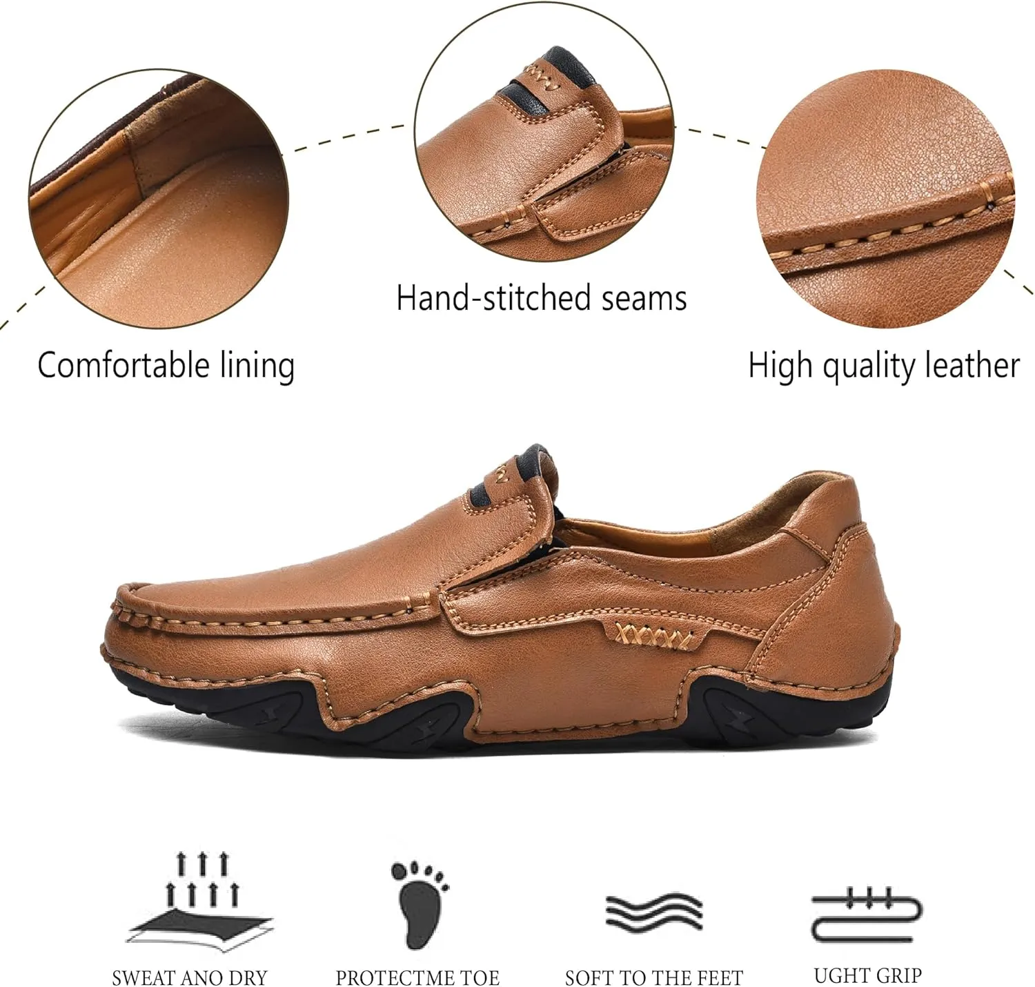 Mens Business Loafers Leather Casual Oxford Shoes Lightweight Soft Work Shoes Non-Slip Comfortable Driving