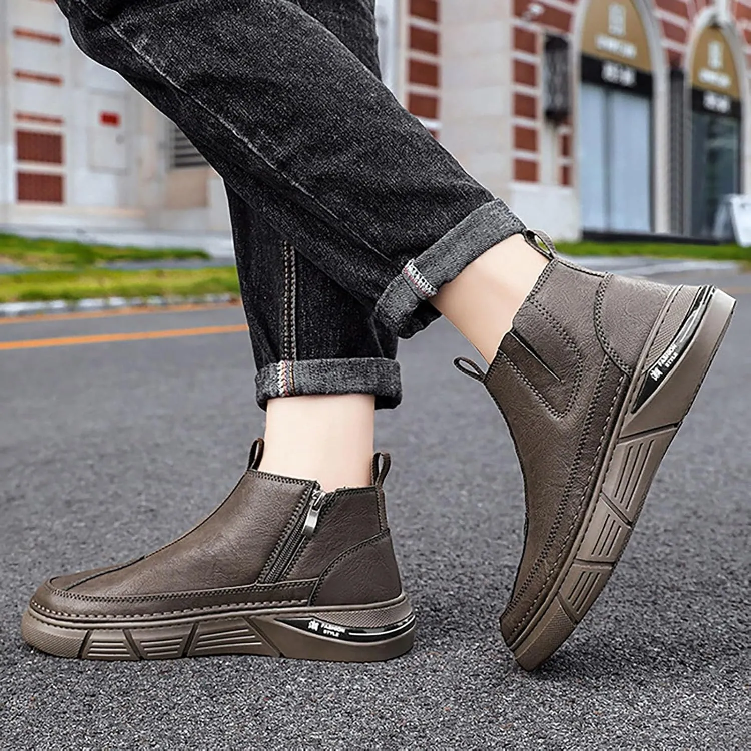 Mens Casual Leather Shoes Men Water Proof Non Slip Breathable Comfortable Side Zipper Leisure Sport Ankle Boots