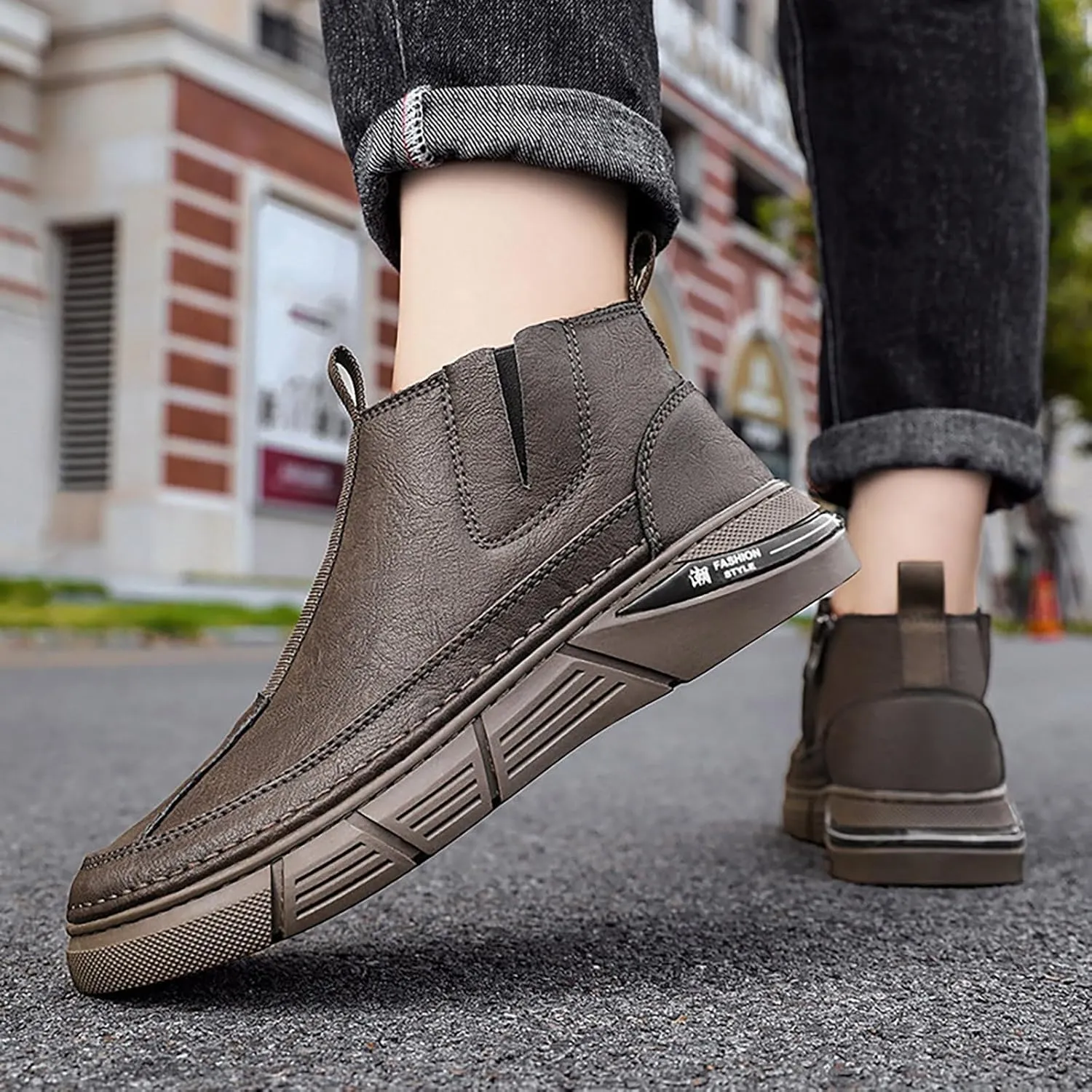 Mens Casual Leather Shoes Men Water Proof Non Slip Breathable Comfortable Side Zipper Leisure Sport Ankle Boots