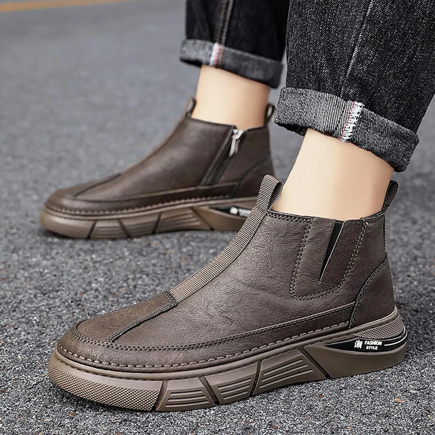 Mens Casual Leather Shoes Men Water Proof Non Slip Breathable Comfortable Side Zipper Leisure Sport Ankle Boots