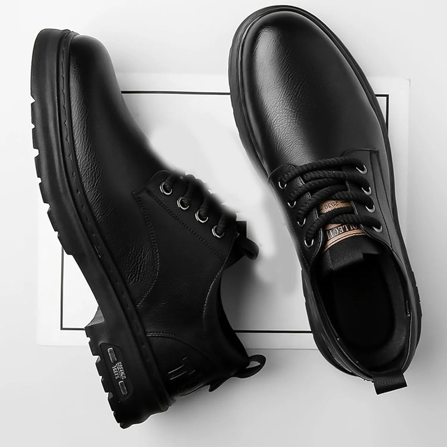 Mens Casual Plain Toe Derby with Comfort Thick Sole Arch Support Leather Shoes for Men Daily Work Supple Business Formal Derby Lacu up Leather Low Top Boots Durable Non Slip Sole