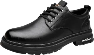 Mens Casual Plain Toe Derby with Comfort Thick Sole Arch Support Leather Shoes for Men Daily Work Supple Business Formal Derby Lacu up Leather Low Top Boots Durable Non Slip Sole