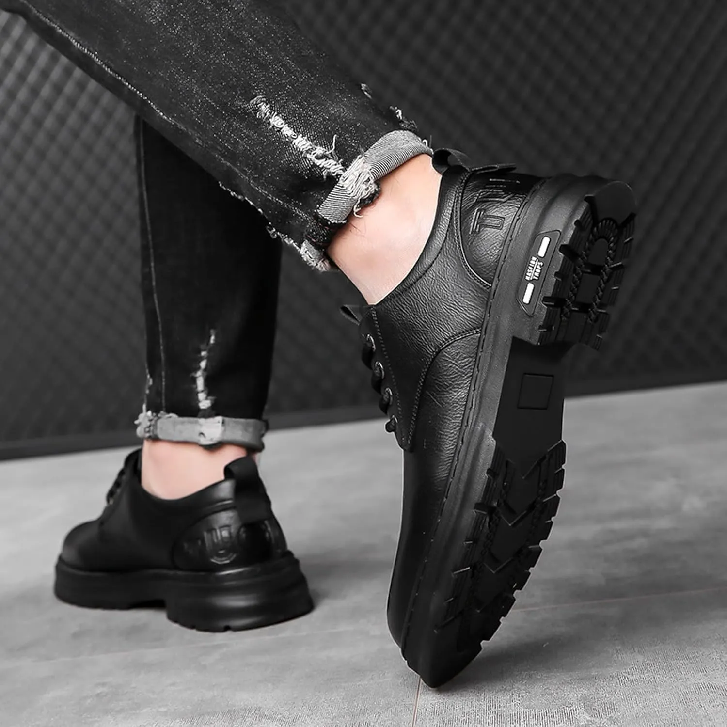 Mens Casual Plain Toe Derby with Comfort Thick Sole Arch Support Leather Shoes for Men Daily Work Supple Business Formal Derby Lacu up Leather Low Top Boots Durable Non Slip Sole