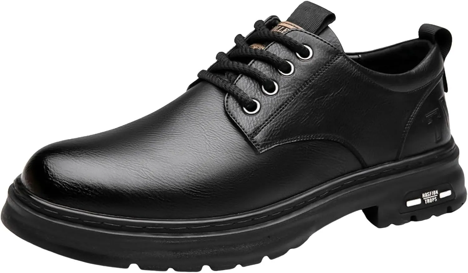 Mens Casual Plain Toe Derby with Comfort Thick Sole Arch Support Leather Shoes for Men Daily Work Supple Business Formal Derby Lacu up Leather Low Top Boots Durable Non Slip Sole