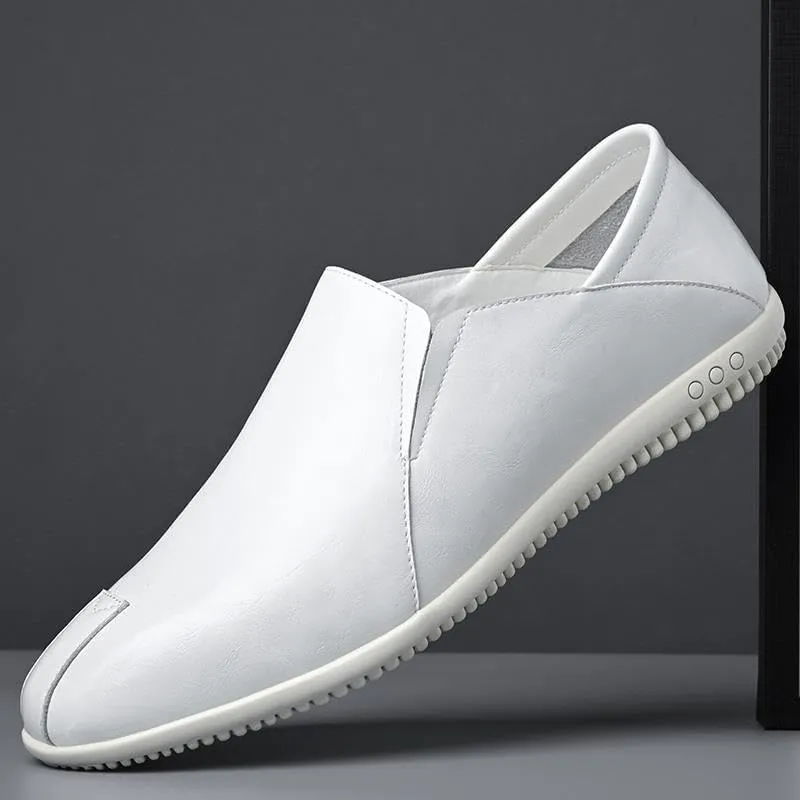 Men's Casual Slip On Leather Loafers Men's Trendy Solid Fashion Loafer Shoes Casual Summer Breathable Soft Sole Shoes