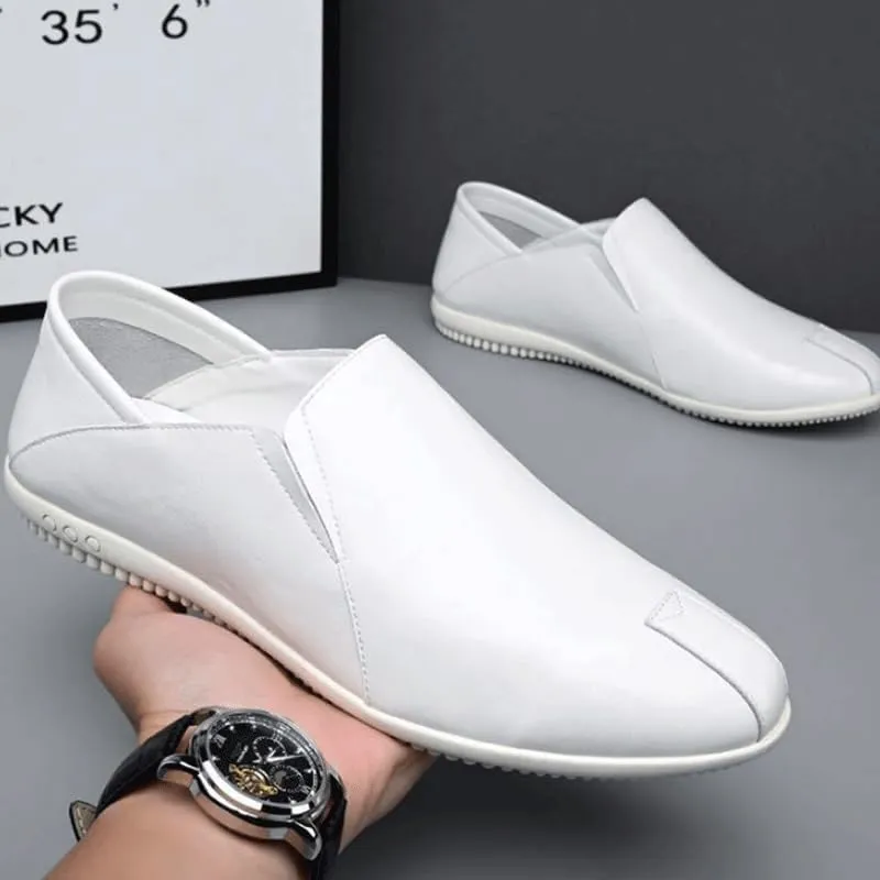 Men's Casual Slip On Leather Loafers Men's Trendy Solid Fashion Loafer Shoes Casual Summer Breathable Soft Sole Shoes