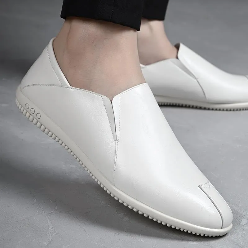 Men's Casual Slip On Leather Loafers Men's Trendy Solid Fashion Loafer Shoes Casual Summer Breathable Soft Sole Shoes