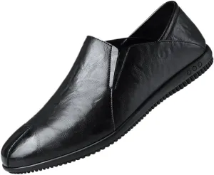 Men's Casual Slip On Leather Loafers Men's Trendy Solid Fashion Loafer Shoes Casual Summer Breathable Soft Sole Shoes