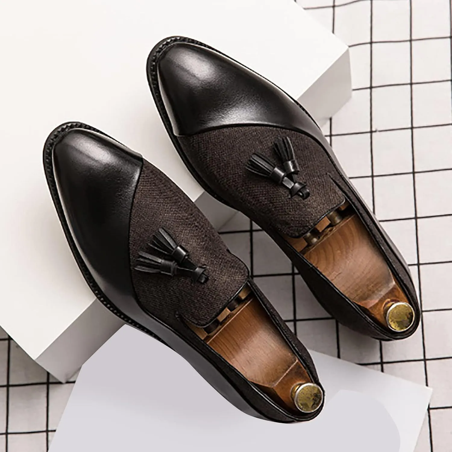 Mens Casual Weding Loafers Arch Support Loafers with Comfort Non Slip Thick Sole Blue Business Leather Shoes for Men Waterproof Dress Shoes Slip on Formal Footwear for Daily Work