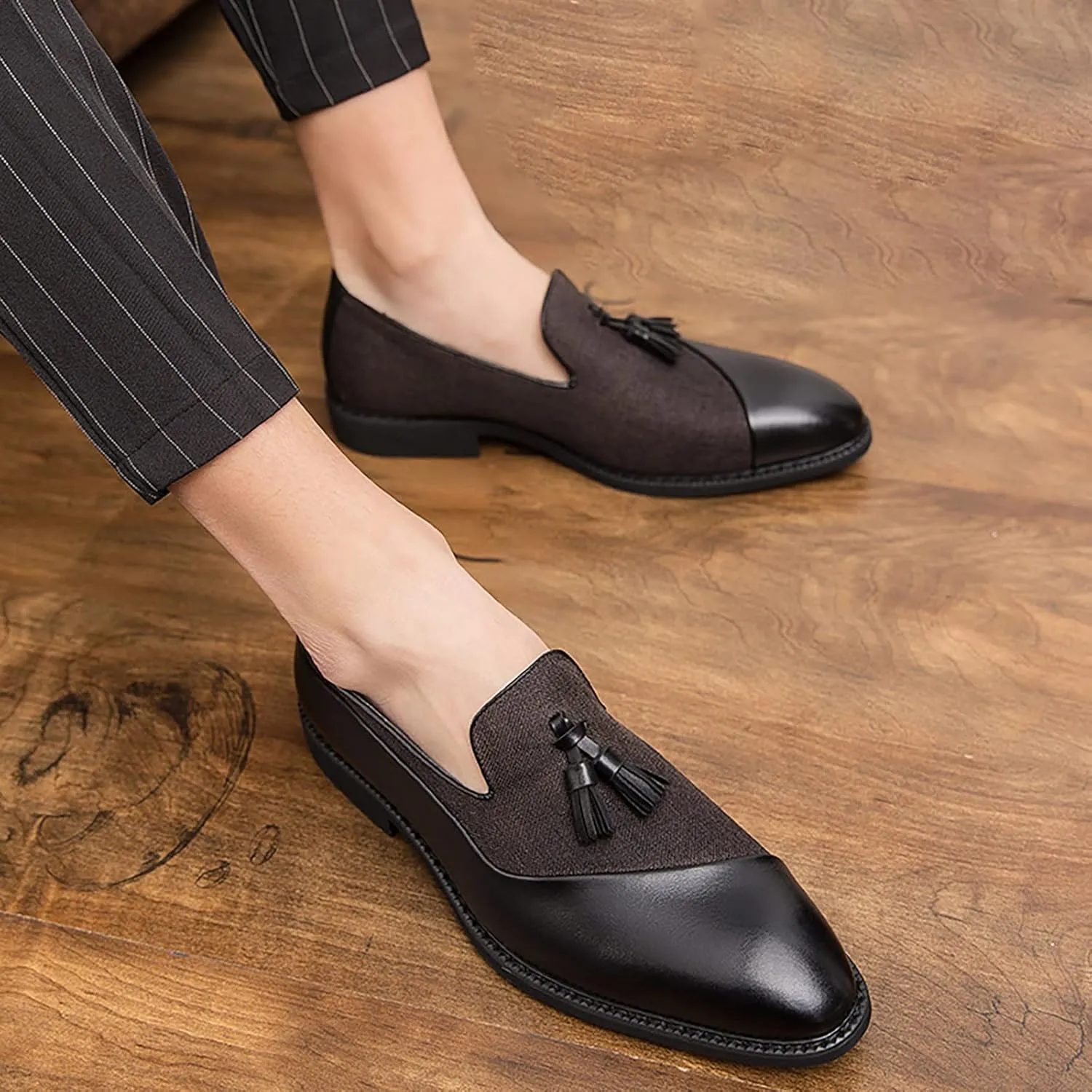 Mens Casual Weding Loafers Arch Support Loafers with Comfort Non Slip Thick Sole Blue Business Leather Shoes for Men Waterproof Dress Shoes Slip on Formal Footwear for Daily Work