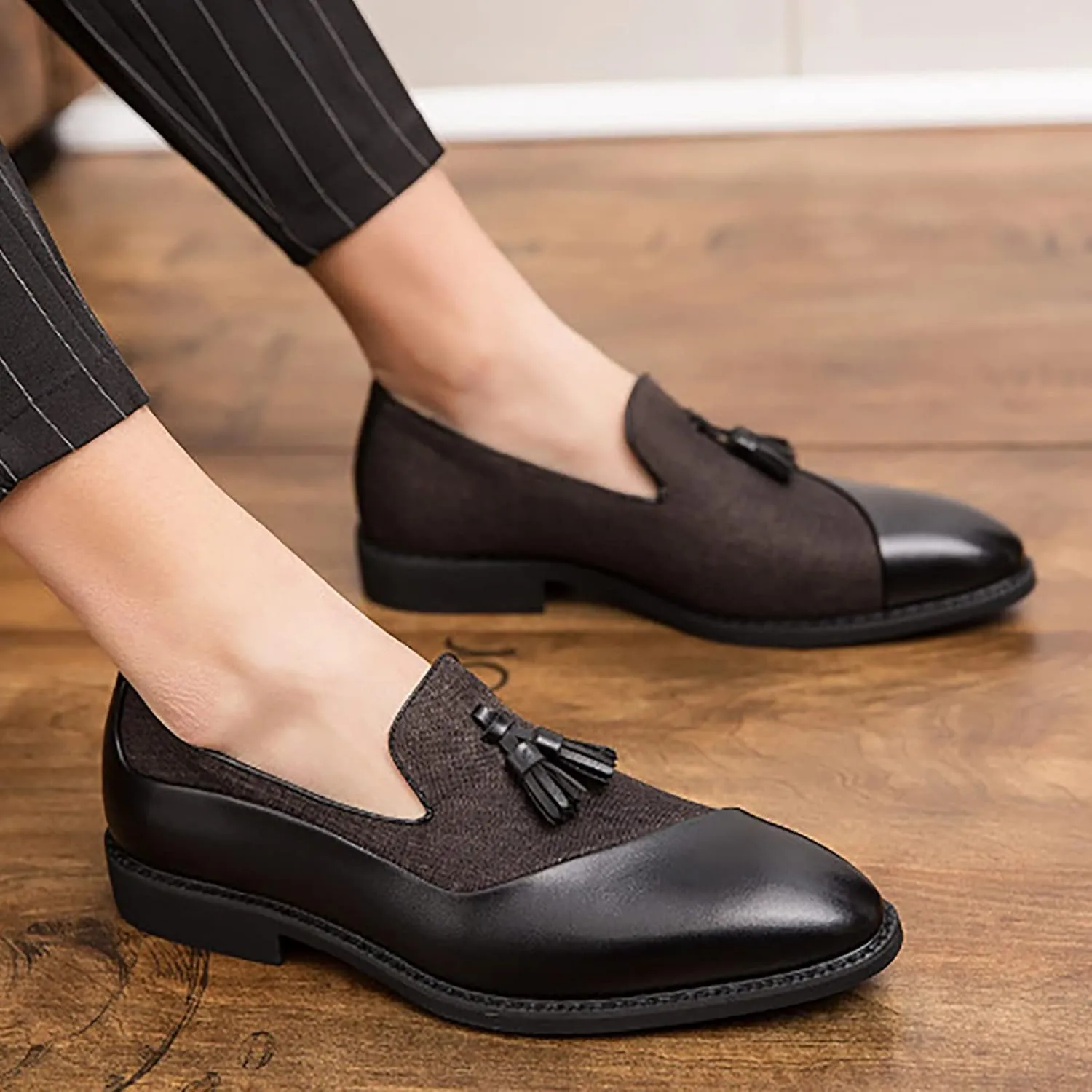 Mens Casual Weding Loafers Arch Support Loafers with Comfort Non Slip Thick Sole Blue Business Leather Shoes for Men Waterproof Dress Shoes Slip on Formal Footwear for Daily Work