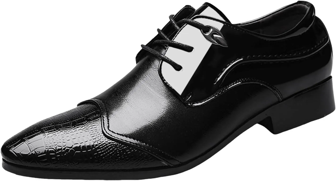 Mens Casual Wingtip Derby Non Slip Business Lace up Shoes Supple Leather Shoe for Men Durable Dress Shoes for Men Daily Work Wear Casual Comfort Derby Waterproof Upper