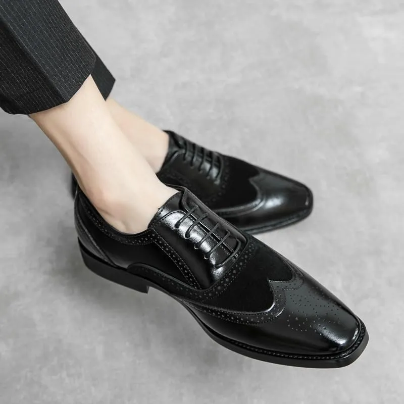 Men's Classic Wingtip Dress Shoes British Style Breathable PU Leather Shoes Fashionable Men Business Formal Oxford