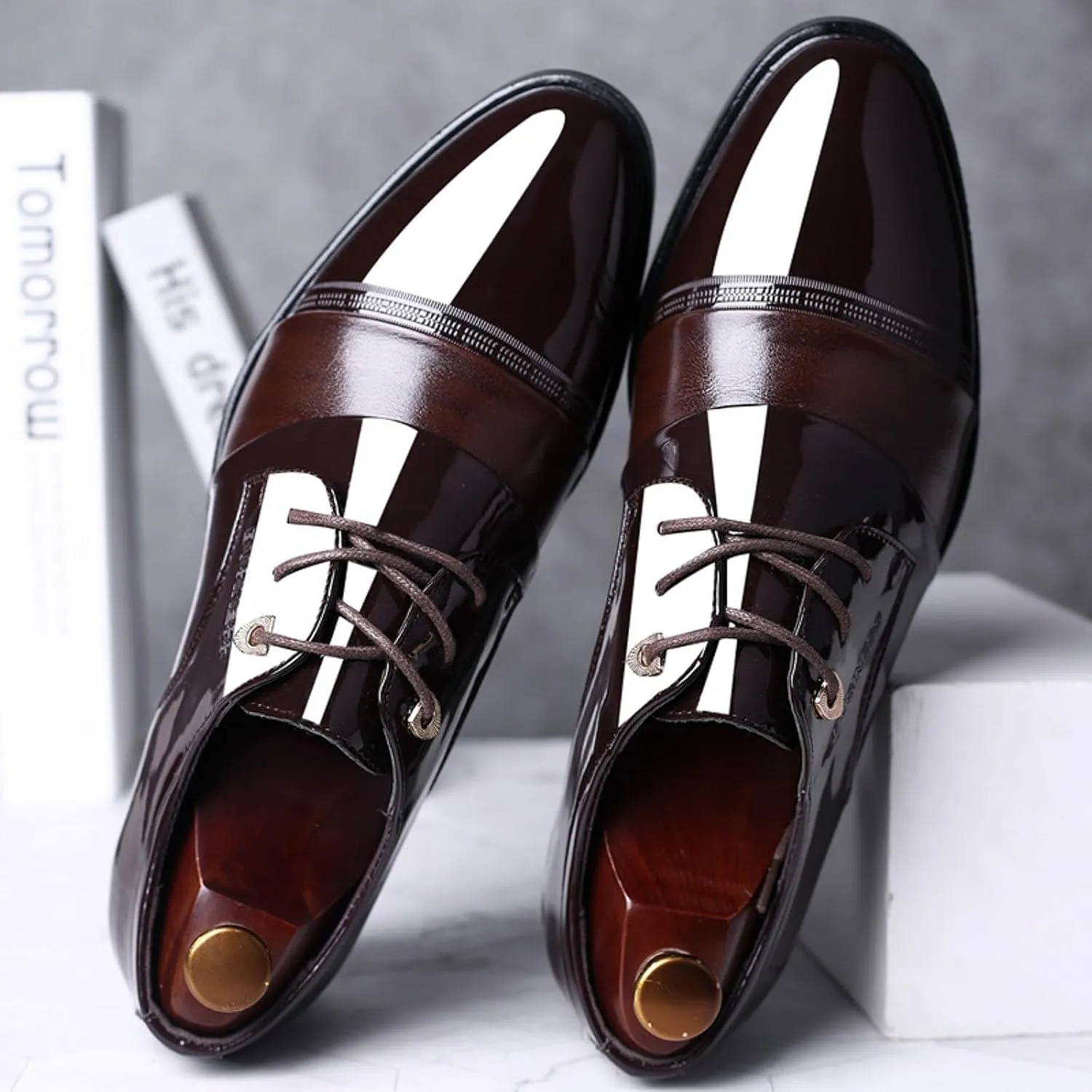 Mens Comfort Cap Toe Derby Durable Derby for Men Supple Business Shoes Non Slip Lace up Formal Shoes Low Top Dreesy Boots Waterproof Leather Shoe for Men Daily Work Wear