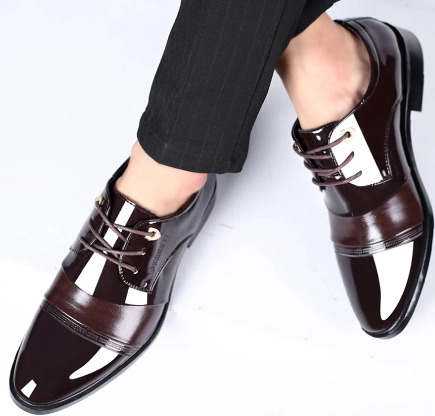 Mens Comfort Cap Toe Derby Durable Derby for Men Supple Business Shoes Non Slip Lace up Formal Shoes Low Top Dreesy Boots Waterproof Leather Shoe for Men Daily Work Wear