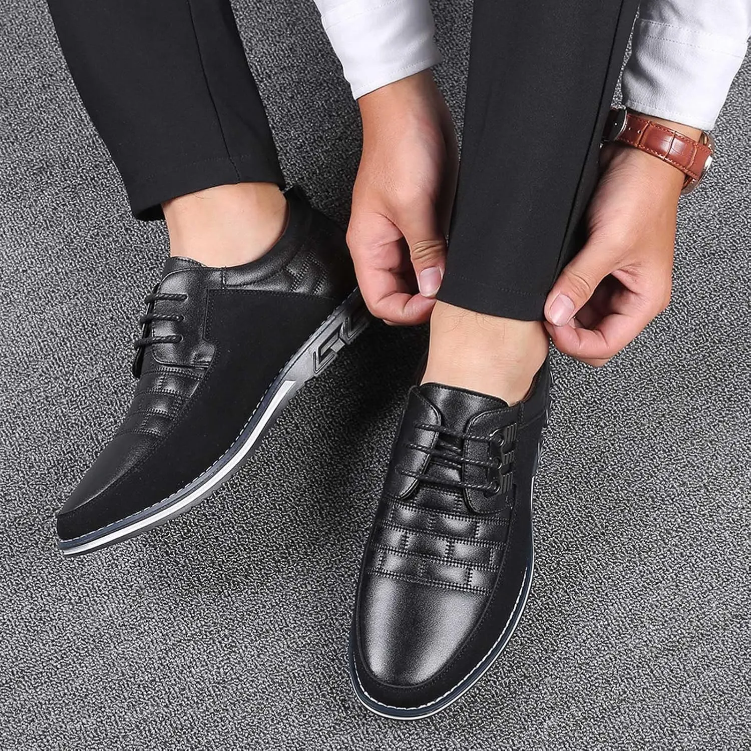 Men's Dress Shoes Brown Leather Fashion Style Men's Breathable Comfortable Business Lace Up Leisure Solid Color Leather Shoes Dark Brown Dress Shoes