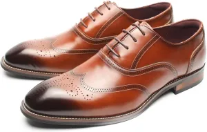 Men's Dress Shoes Leather Formal Business Oxford Derby Shoes Brogue Wingtip Retro Dress Shoes