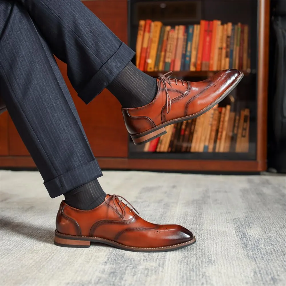 Men's Dress Shoes Leather Formal Business Oxford Derby Shoes Brogue Wingtip Retro Dress Shoes