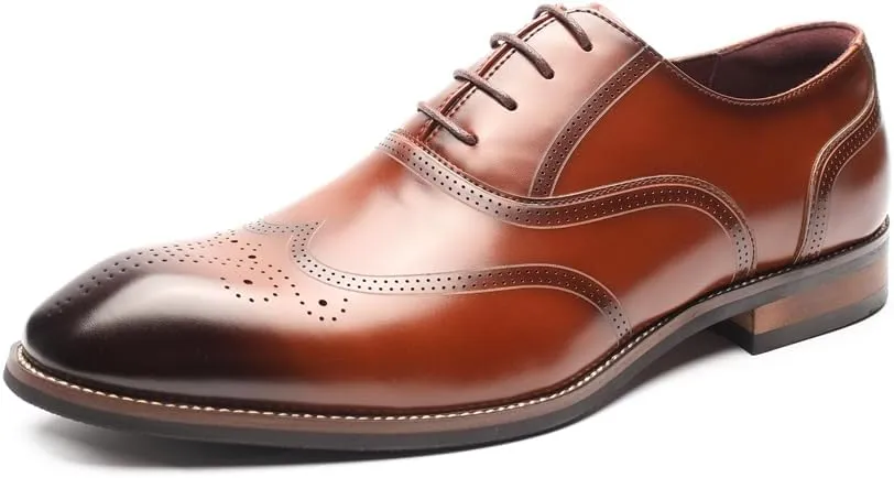 Men's Dress Shoes Leather Formal Business Oxford Derby Shoes Brogue Wingtip Retro Dress Shoes