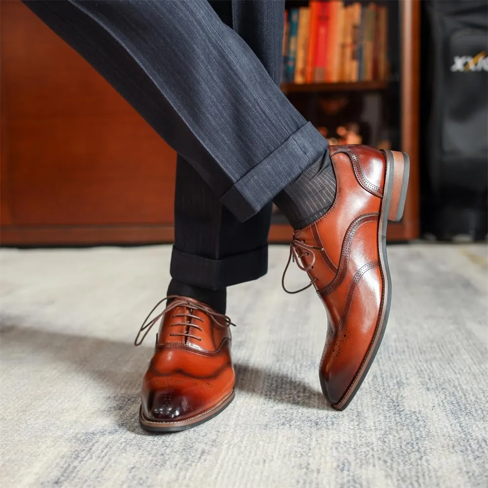 Men's Dress Shoes Leather Formal Business Oxford Derby Shoes Brogue Wingtip Retro Dress Shoes