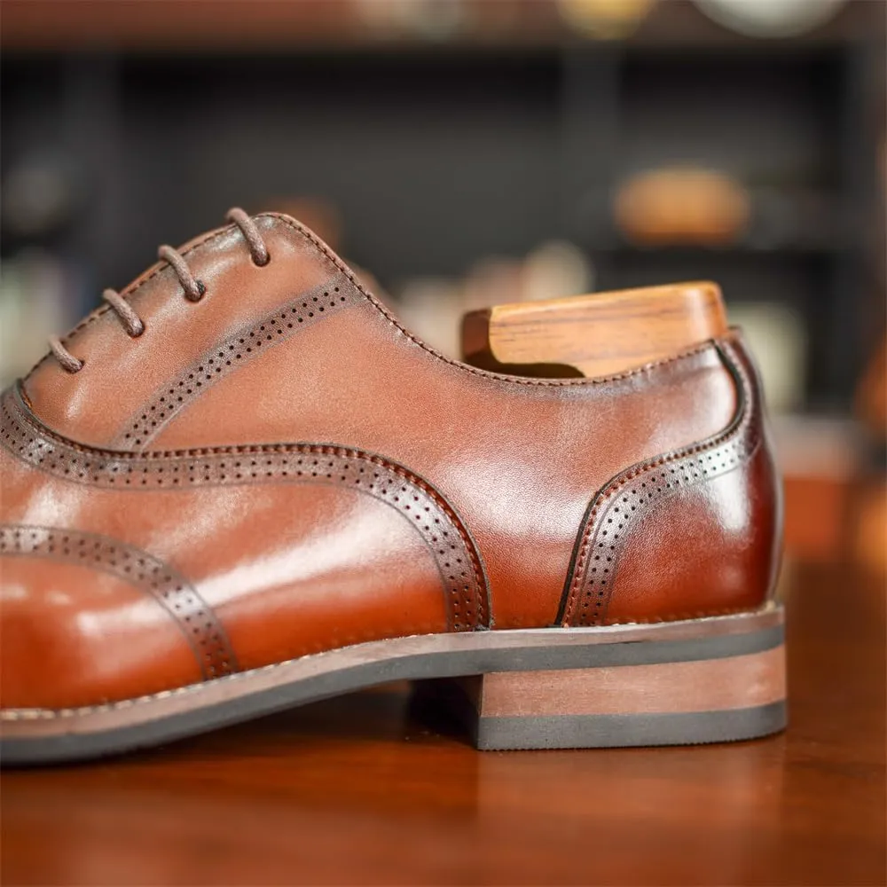 Men's Dress Shoes Leather Formal Business Oxford Derby Shoes Brogue Wingtip Retro Dress Shoes