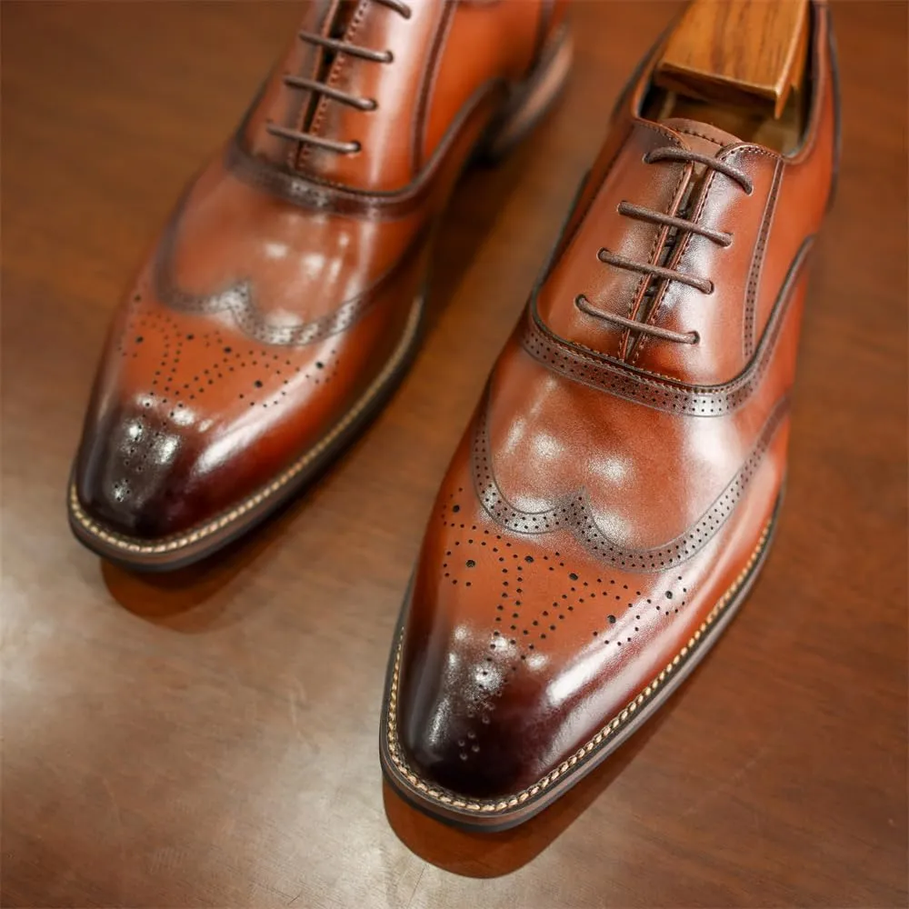 Men's Dress Shoes Leather Formal Business Oxford Derby Shoes Brogue Wingtip Retro Dress Shoes
