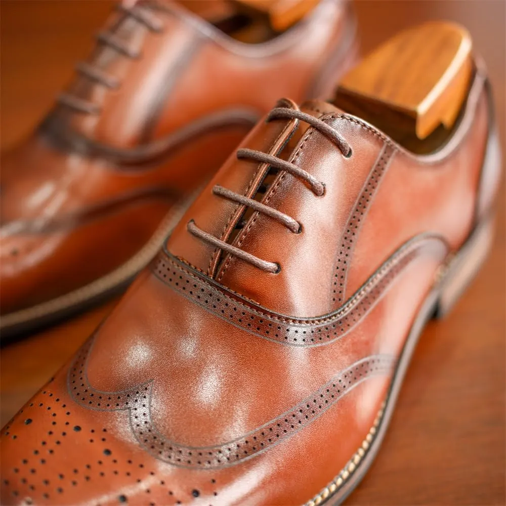 Men's Dress Shoes Leather Formal Business Oxford Derby Shoes Brogue Wingtip Retro Dress Shoes