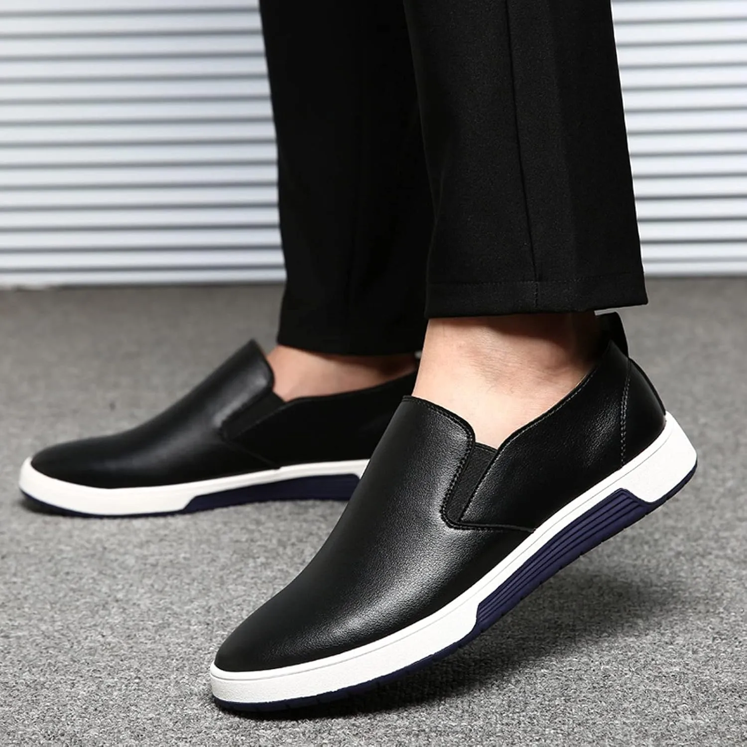Men's Dress Shoes Wide Width Black Men's Leather Breathable Slip On Style Business Seasons Men's Business Casual Shoes