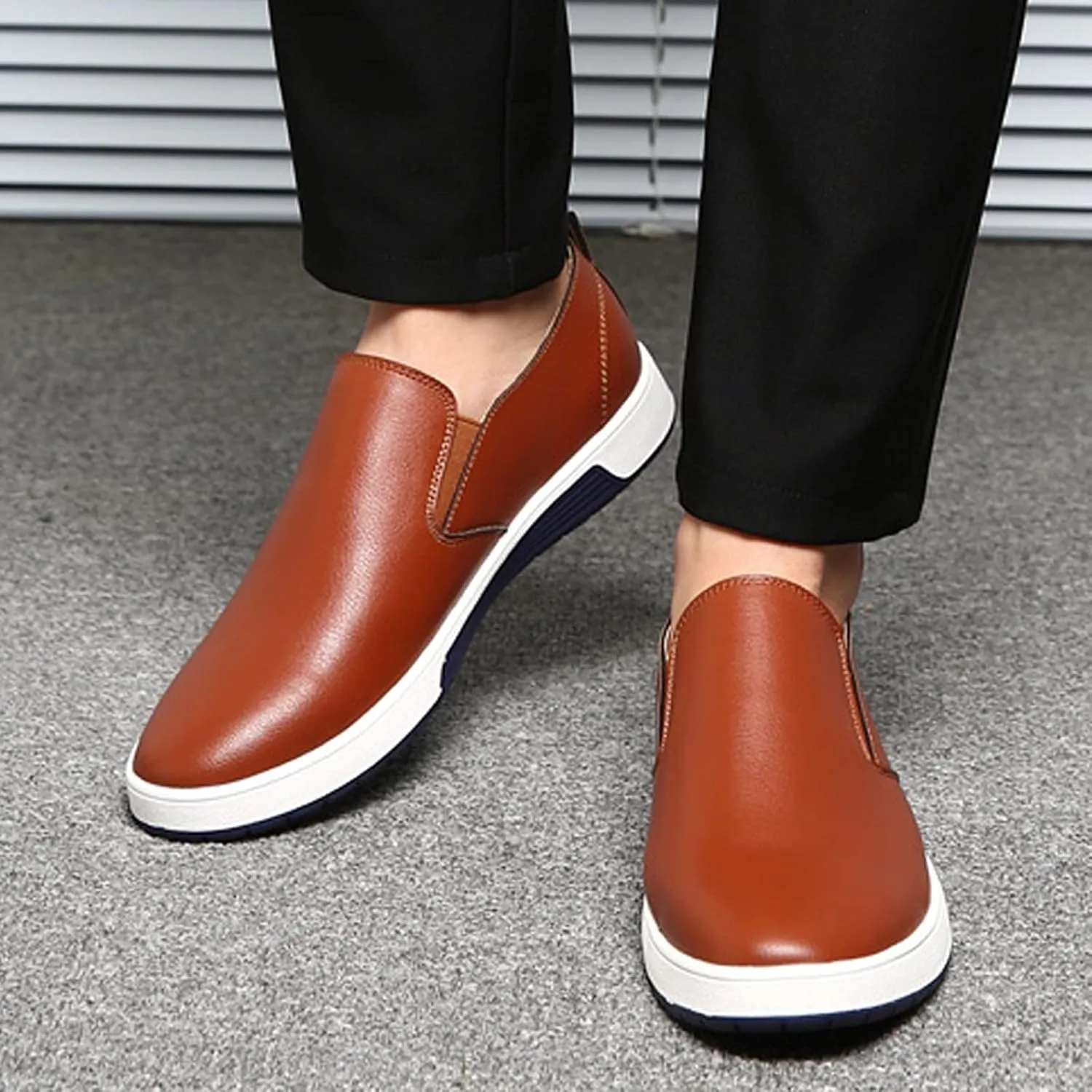 Men's Dress Shoes Wide Width Black Men's Leather Breathable Slip On Style Business Seasons Men's Business Casual Shoes