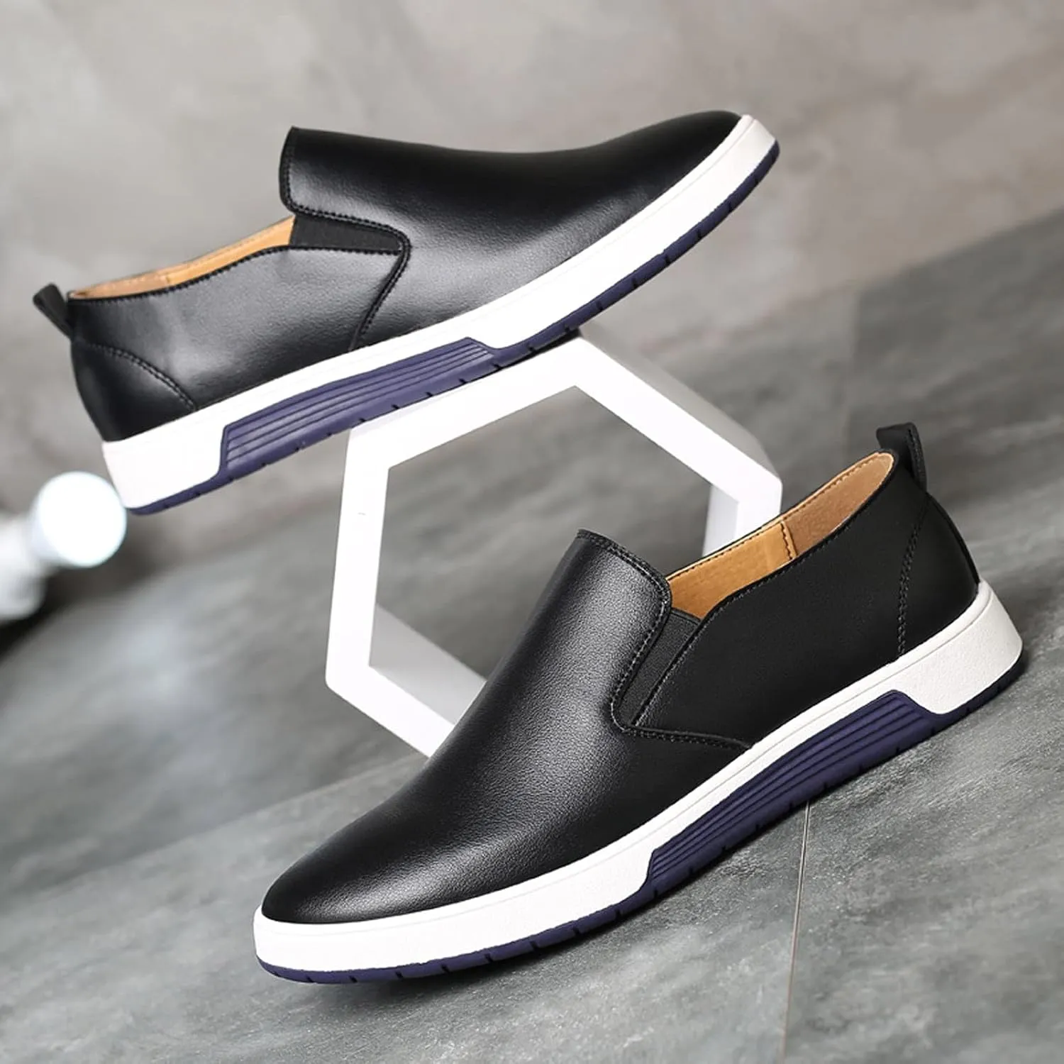 Men's Dress Shoes Wide Width Black Men's Leather Breathable Slip On Style Business Seasons Men's Business Casual Shoes