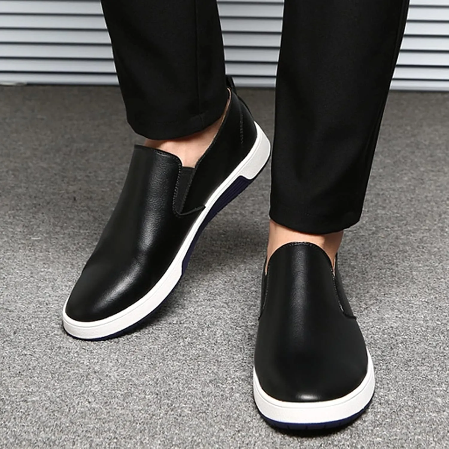 Men's Dress Shoes Wide Width Black Men's Leather Breathable Slip On Style Business Seasons Men's Business Casual Shoes