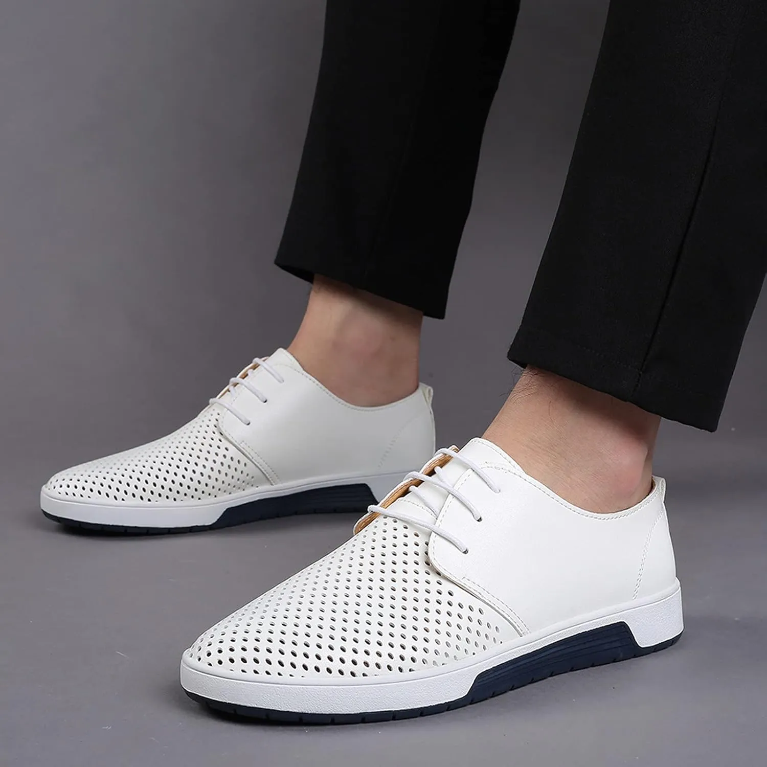 Men's Dress Shoes Wide Width Comfortable Leisure Shoes Men's Leather Breathable Summer Hollow Mens Slip On Dress Shoes