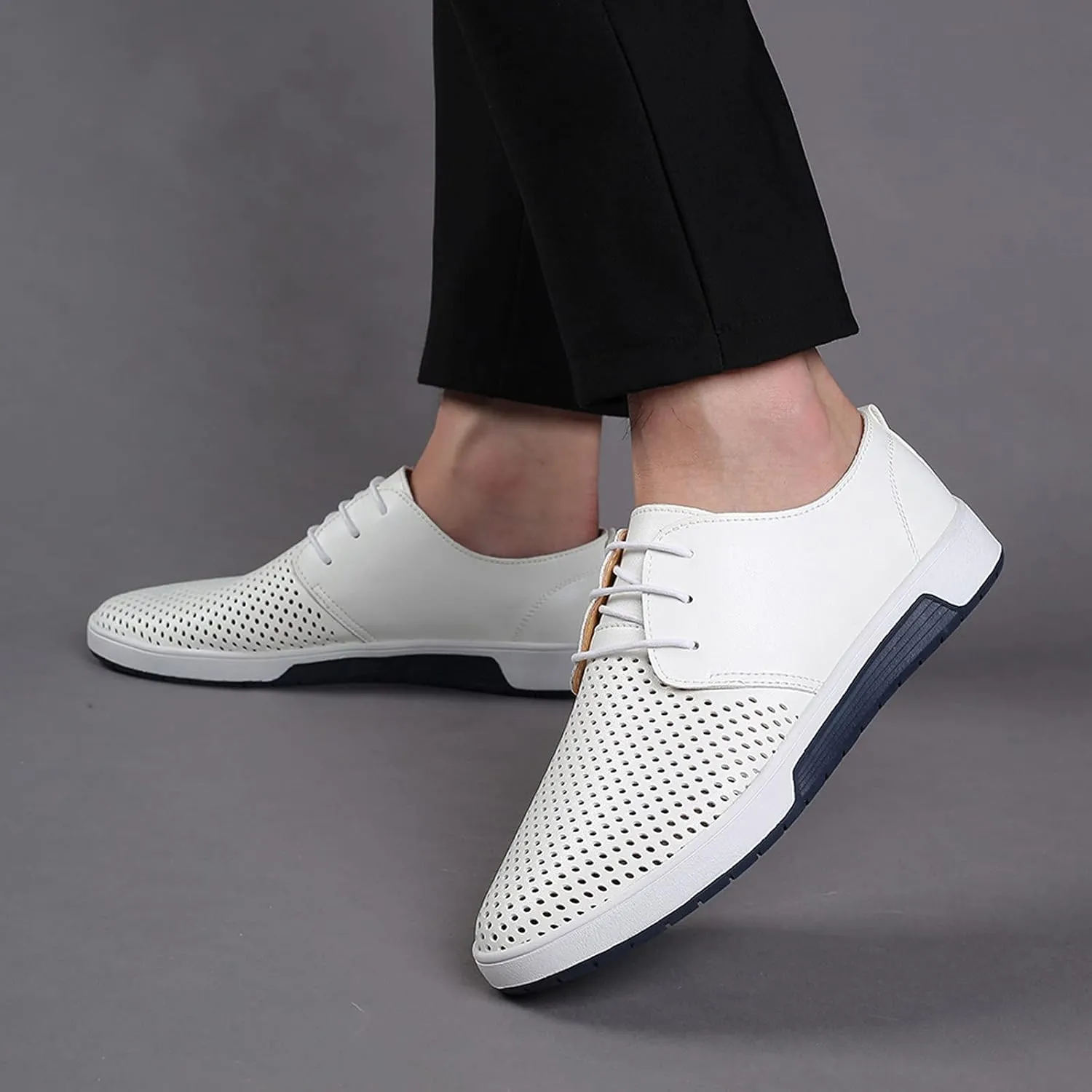 Men's Dress Shoes Wide Width Comfortable Leisure Shoes Men's Leather Breathable Summer Hollow Mens Slip On Dress Shoes