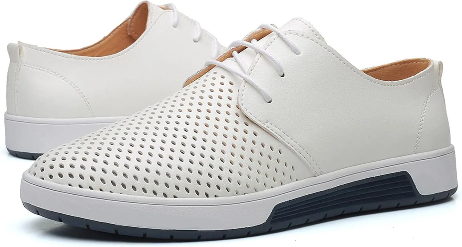 Men's Dress Shoes Wide Width Comfortable Leisure Shoes Men's Leather Breathable Summer Hollow Mens Slip On Dress Shoes