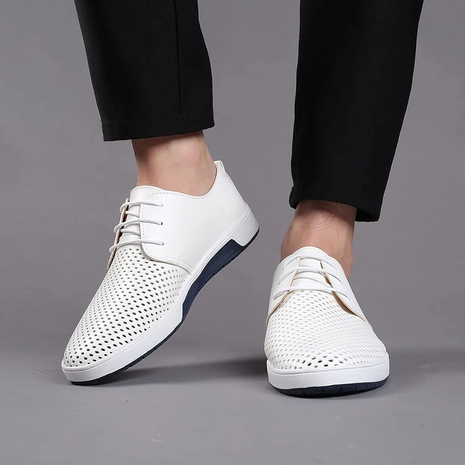 Men's Dress Shoes Wide Width Comfortable Leisure Shoes Men's Leather Breathable Summer Hollow Mens Slip On Dress Shoes