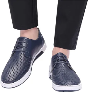 Men's Dress Shoes Wide Width Slip On Summer Style Men's Breathable Comfortable Business Lace Up Leisure Hollow Solid Leather Shoes Men's Comfortable Business Casual Shoes