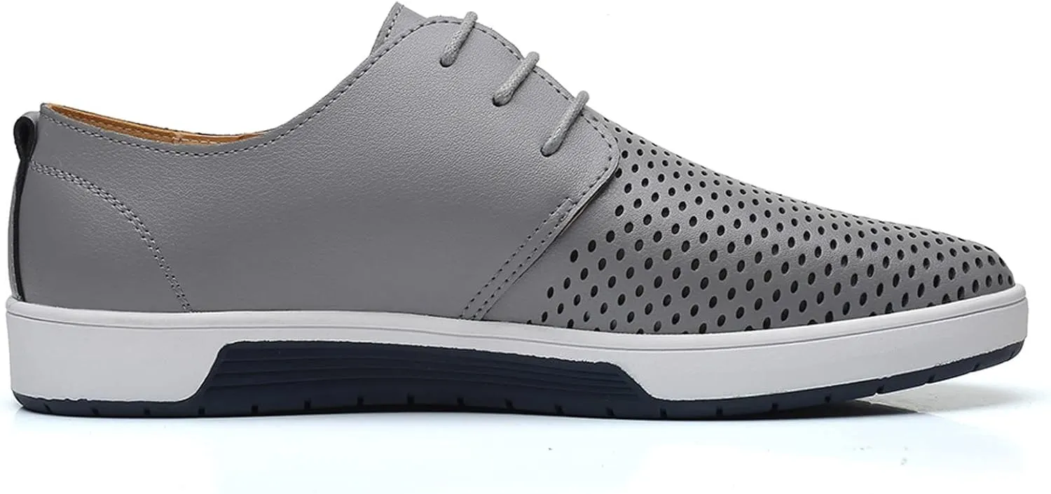 Men's Dress Shoes Wide Width Slip On Summer Style Men's Breathable Comfortable Business Lace Up Leisure Hollow Solid Leather Shoes Men's Comfortable Business Casual Shoes