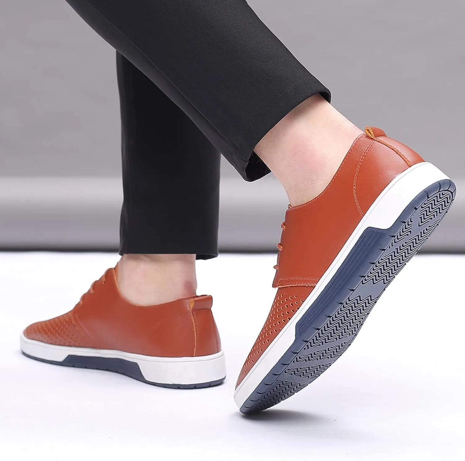 Men's Dress Shoes Wide Width Slip On Summer Style Men's Breathable Comfortable Business Lace Up Leisure Hollow Solid Leather Shoes Men's Comfortable Business Casual Shoes