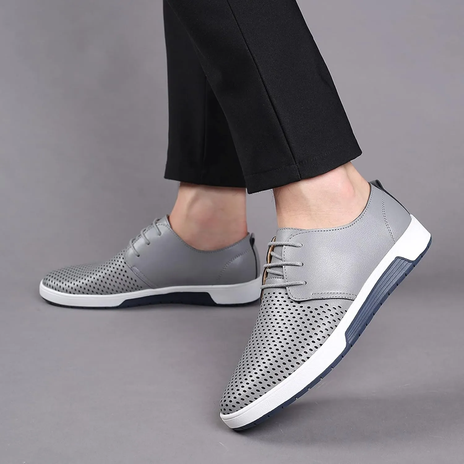 Men's Dress Shoes Wide Width Slip On Summer Style Men's Breathable Comfortable Business Lace Up Leisure Hollow Solid Leather Shoes Men's Comfortable Business Casual Shoes