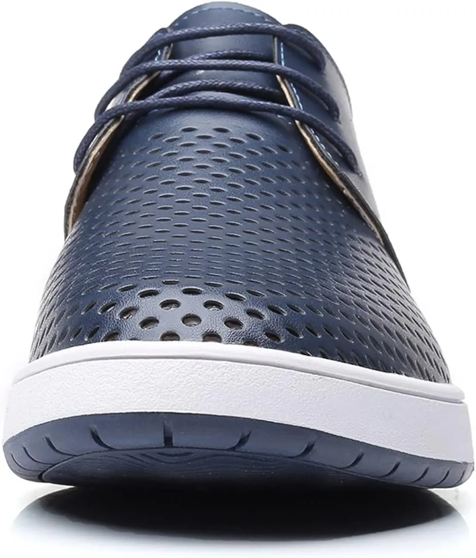 Men's Dress Shoes Wide Width Slip On Summer Style Men's Breathable Comfortable Business Lace Up Leisure Hollow Solid Leather Shoes Men's Comfortable Business Casual Shoes