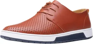 Men's Dress Shoes Wide Width Slip On Summer Style Men's Breathable Comfortable Business Lace Up Leisure Hollow Solid Leather Shoes Men's Comfortable Business Casual Shoes
