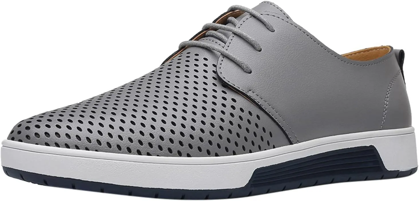 Men's Dress Shoes Wide Width Slip On Summer Style Men's Breathable Comfortable Business Lace Up Leisure Hollow Solid Leather Shoes Men's Comfortable Business Casual Shoes
