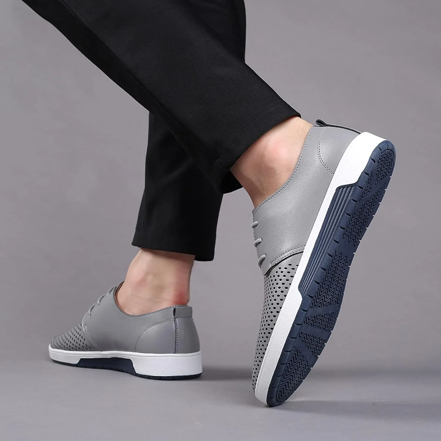 Men's Dress Shoes Wide Width Slip On Summer Style Men's Breathable Comfortable Business Lace Up Leisure Hollow Solid Leather Shoes Men's Comfortable Business Casual Shoes