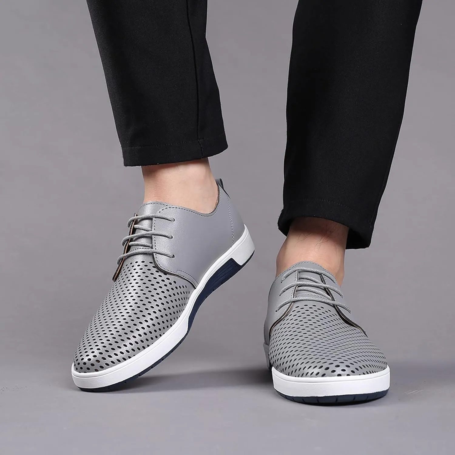 Men's Dress Shoes Wide Width Slip On Summer Style Men's Breathable Comfortable Business Lace Up Leisure Hollow Solid Leather Shoes Men's Comfortable Business Casual Shoes