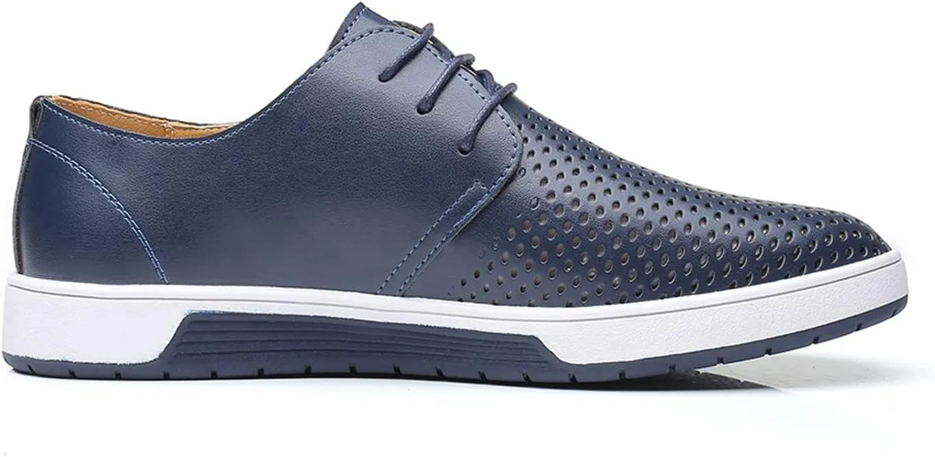 Men's Dress Shoes Wide Width Slip On Summer Style Men's Breathable Comfortable Business Lace Up Leisure Hollow Solid Leather Shoes Men's Comfortable Business Casual Shoes