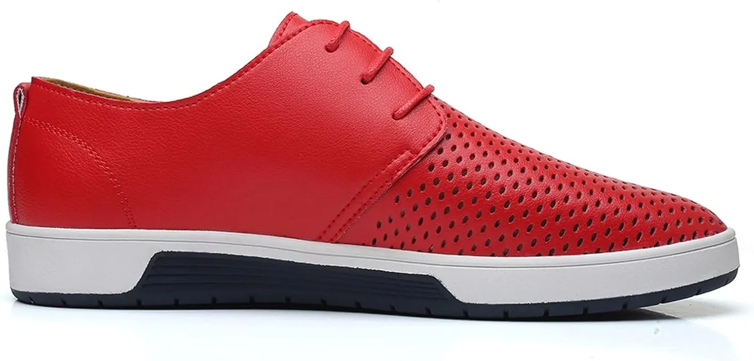 Men's Dress Shoes Wide Width Slip On Summer Style Men's Breathable Comfortable Business Lace Up Leisure Hollow Solid Leather Shoes Men's Comfortable Business Casual Shoes