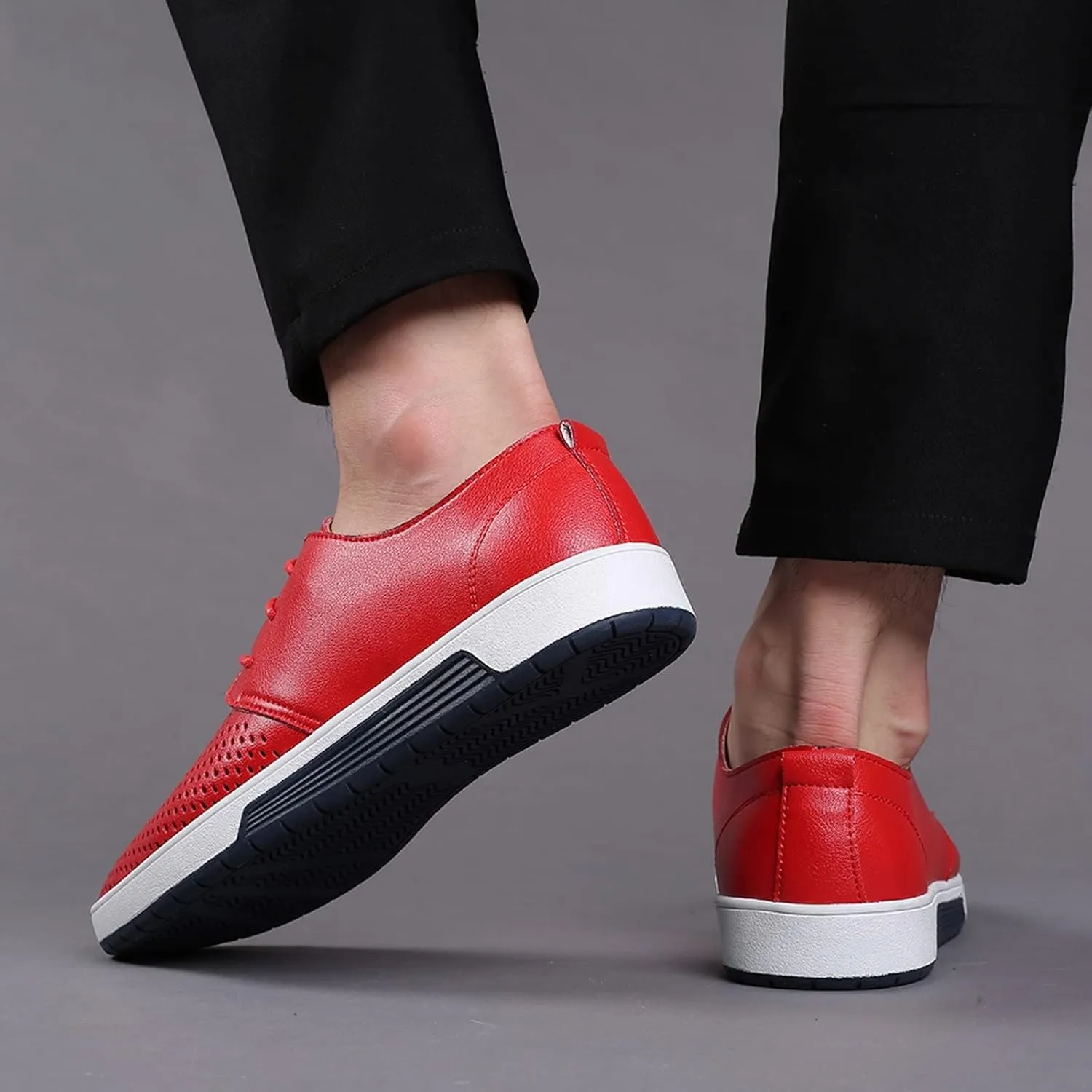 Men's Dress Shoes Wide Width Slip On Summer Style Men's Breathable Comfortable Business Lace Up Leisure Hollow Solid Leather Shoes Men's Comfortable Business Casual Shoes